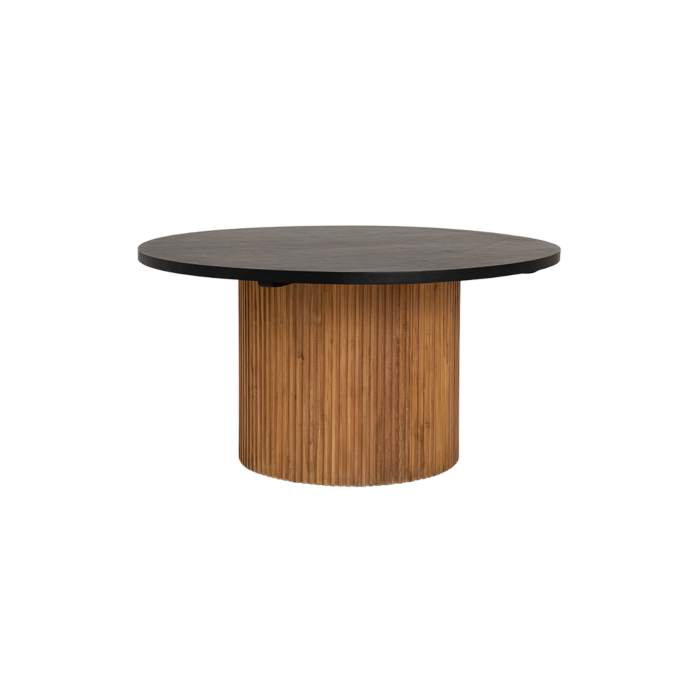 Tower Living Palazzo eetkamertafel rond 130 cm, gerecycled teakhout met geribbelde afwerking en betonnen bovenblad

