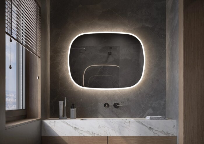 De PARIJS spiegel met LED-verlichting, dimbare infraroodsensor en spiegelverwarming – moderne design spiegel voor elke ruimte, verkrijgbaar in diverse maten van 600x700 mm tot 2000x700 mm. Snelle levering binnen 5 werkdagen.