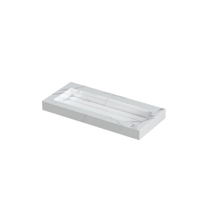 PITCH Wastafel met enkele bak in keramische slab met schuinaflopende wasbak en drain in de kleur van de wastafel. Incl. open rooster plug in chroom en zuignap voor uitname drain 100 x 45 x 9 wasbak centraal