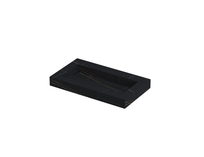 PITCH Wastafel met enkele bak in keramische slab met schuinaflopende wasbak en drain in de kleur van de wastafel. Incl. open rooster plug in chroom en zuignap voor uitname drain 60 x 45 x 9 wasbak centraal