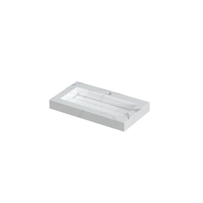 PITCH Wastafel met enkele bak in keramische slab met schuinaflopende wasbak en drain in de kleur van de wastafel. Incl. open rooster plug in chroom en zuignap voor uitname drain 80 x 45 x 9 wasbak centraal