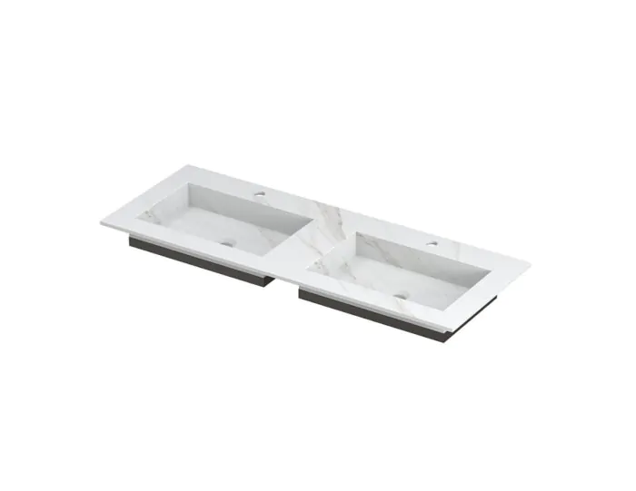 POST Wastafel met enkele wasbak in keramische slab met schuinaflopende envelop bodem 120 x 45 x 1 wasbak dubbel