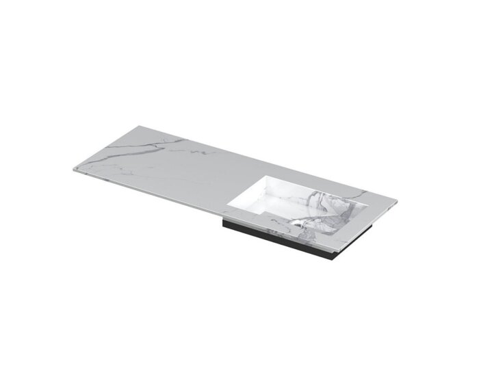 POST Wastafel met enkele wasbak in keramische slab met schuinaflopende envelop bodem 120 x 45 x 1 wasbak rechts