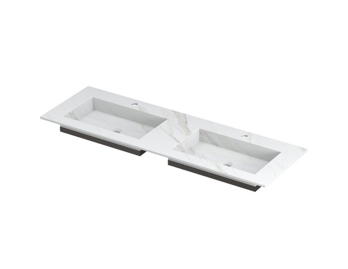 POST Wastafel met enkele wasbak in keramische slab met schuinaflopende envelop bodem 140 x 45 x 1 wasbak dubbel