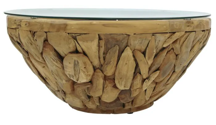 ROOT | Teak Wortel Salontafel met glas | Rond | 110x45 - DEV-ROOT-CT-BOWL-100-45