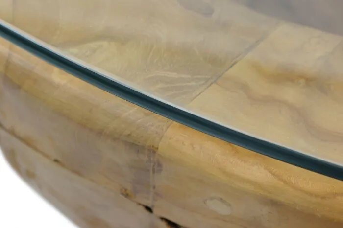 ROOT | Teak Wortel Salontafel met glas | Rond | 110x45 - DEV-ROOT-CT-BOWL-100-45
