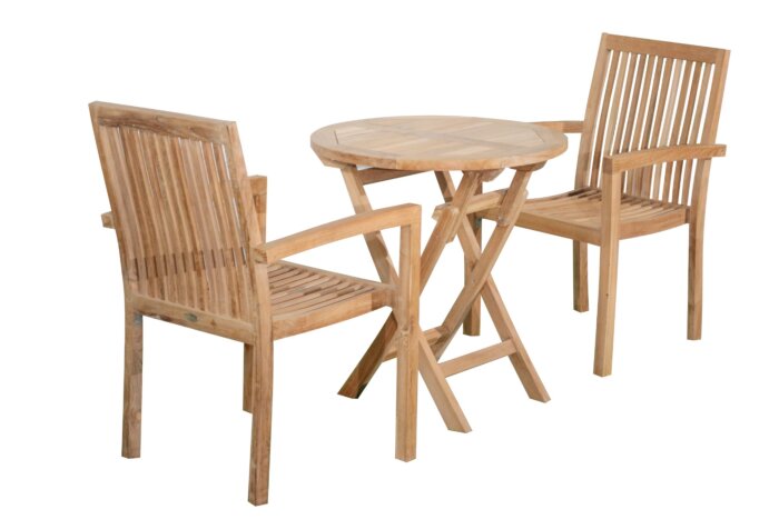Pile sets van twee stoelen en een ronde inklapbare tuintafel