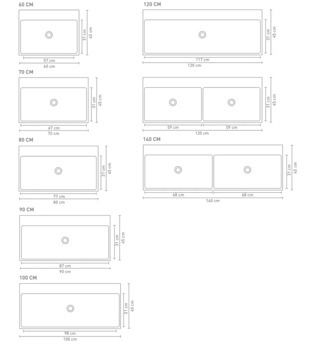Ink Unlimited wastafel - porselein zonder kraangat - Glans wit 1200x450mm (bxd)