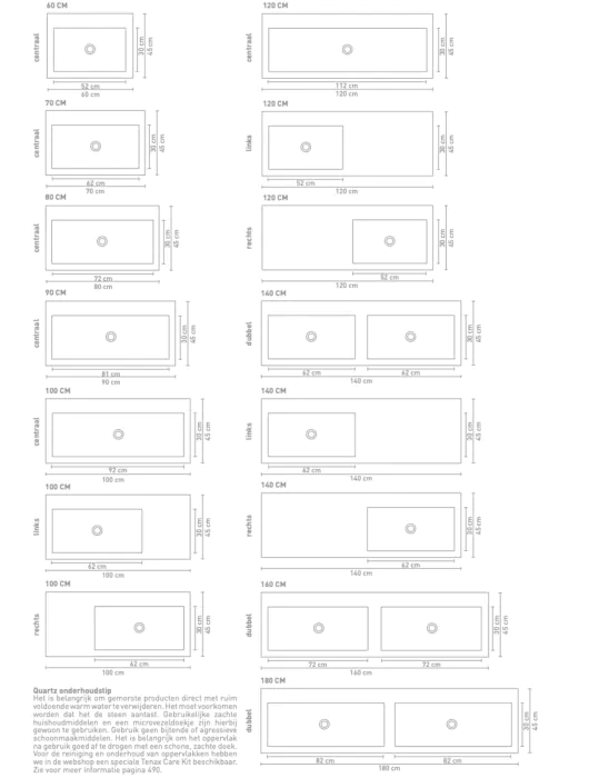 Ink Momento meubelwastafel links 140x45cm - zonder kraangat - Quartz grijs
