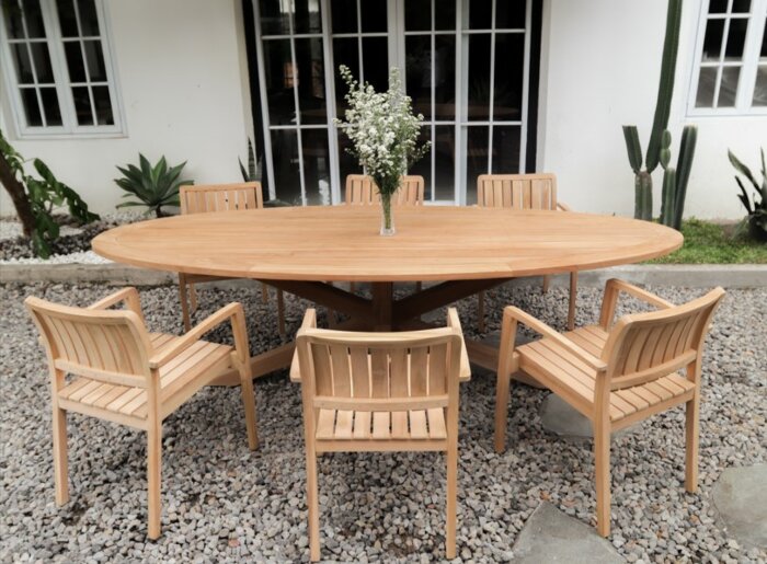 Teakea ovale teakhouten tuintafel 260x110 cm – luxe massieve eettafel voor buiten – geschikt voor 6 tot 8 personen

