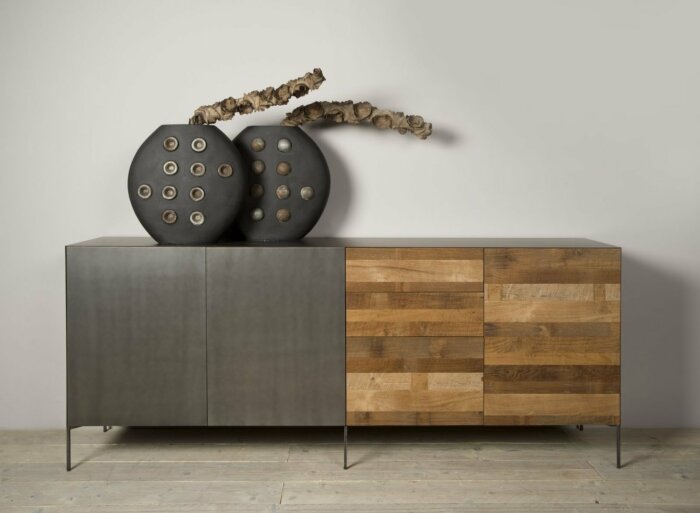 Pandora Sideboard | Blauwstaal met Teakhout | 220x45x92 - TWR-MX0010