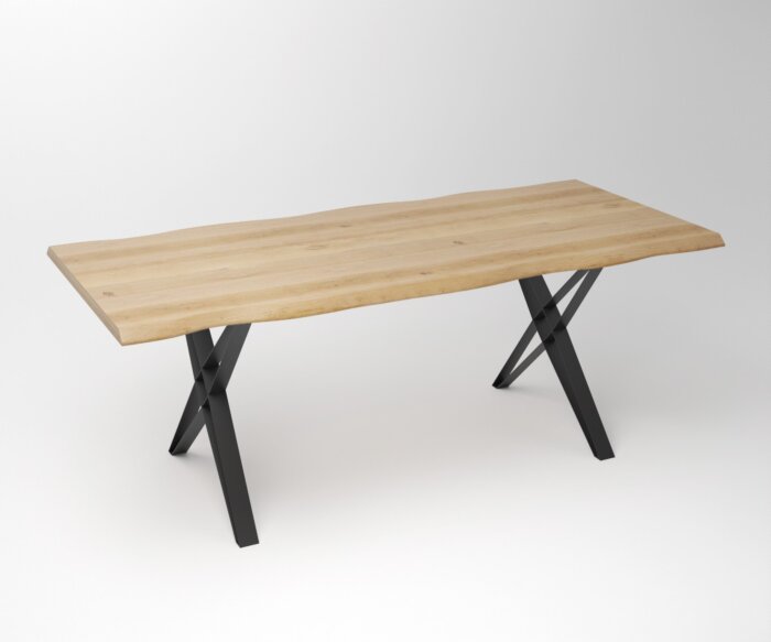 Eiken Boomstam Eettafel | Slab Edged-245 X Deluxe Frame