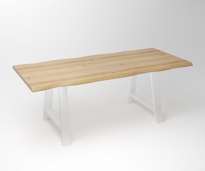 Eiken Boomstam Eettafel | Slab Edged-A ( SHR ) Fineline Frame White