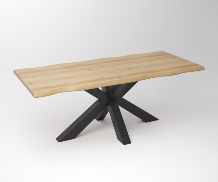 Eiken Boomstam Eettafel | Slab Edged-Matrix Rex Regular Frame