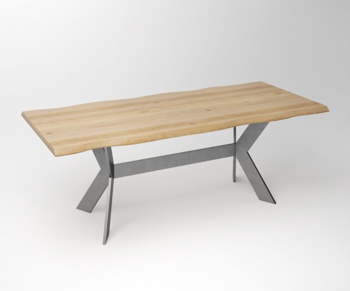 Eiken Boomstam Eettafel | Slab Edged-Rex Long Exclusive Stainless Steel - Teakea.nl