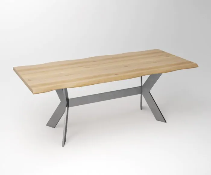 Eiken Boomstam Eettafel | Slab Edged-Rex Long Exclusive Stainless Steel - Teakea.nl