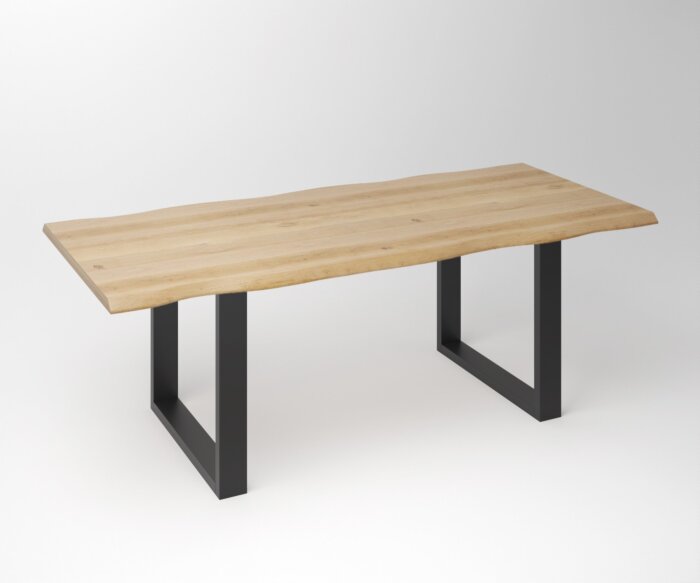 Eiken Boomstam Eettafel | Slab Edged-U Fineline Frame Black