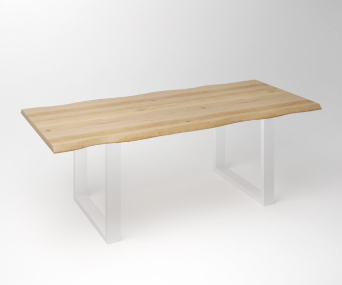 Eiken Boomstam Eettafel | Slab Edged-U Fineline Frame White