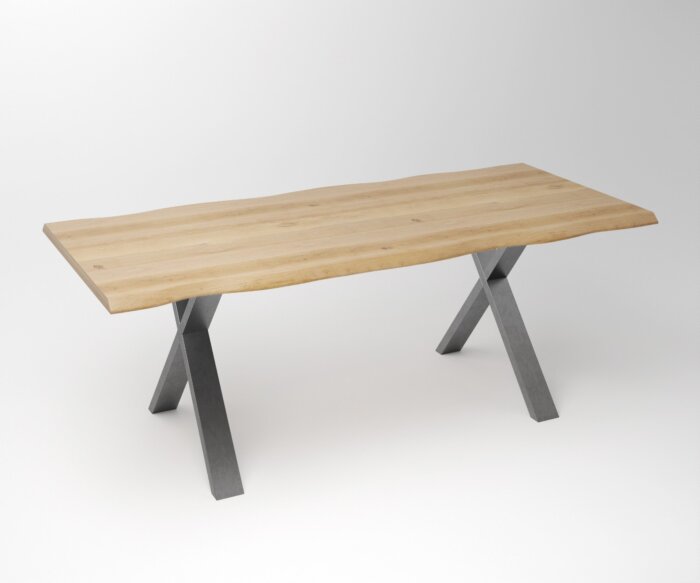 Eiken Boomstam Eettafel | Slab Edged-X Fineline Frame industrial