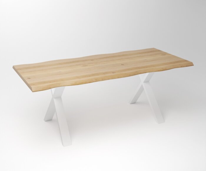 Eiken Boomstam Eettafel | Slab Edged-X Fineline Frame White