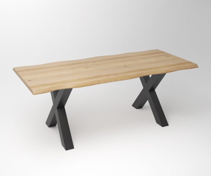 Eiken Boomstam Eettafel | Slab Edged-X | Zwart Frame