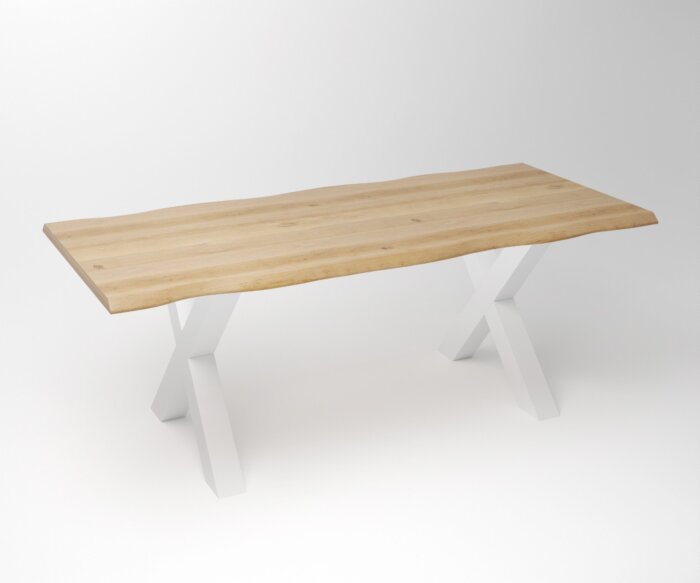 Eiken Boomstam Eettafel | Slab Edged-X | Wit Frame

