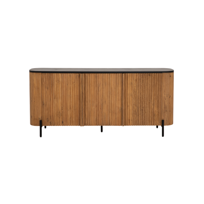 Tower Living Palazzo dressoir van 180 cm, gerecycled teakhout met geribbelde afwerking en betonnen bovenblad