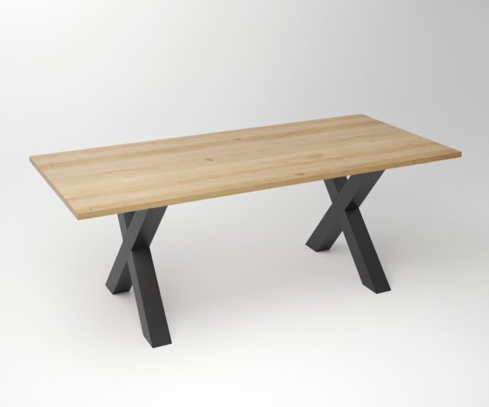 Eiken Tafel 3 cm Tafelblad | X Frame Zwart - Teakea.nl