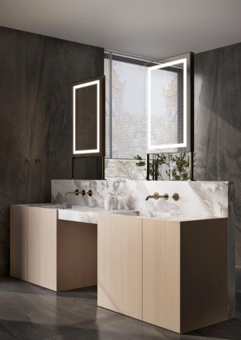 Moderne SYDNEY spiegel met indirecte LED-verlichting, maatwerkopties en strak ontwerp – verkrijgbaar in diverse afmetingen en kleuren, inclusief mat zwart. Ideaal voor een luxe en stijlvolle interieurupgrade.