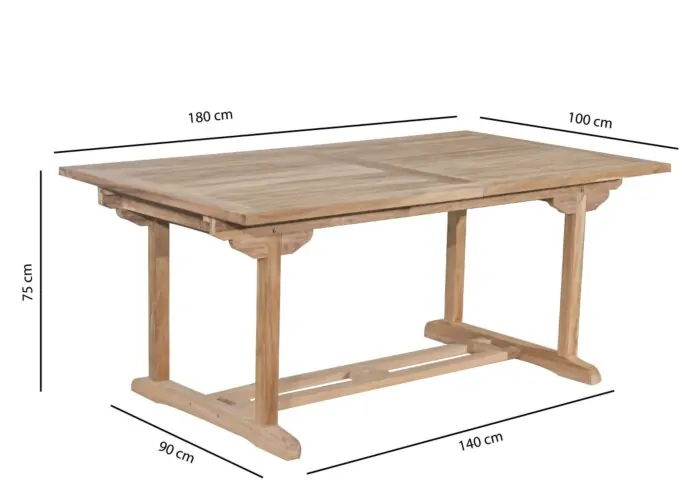 Uitschuifbare Tuintafel Teakhout | Rechthoekig | 180-240x100x75 - ST008