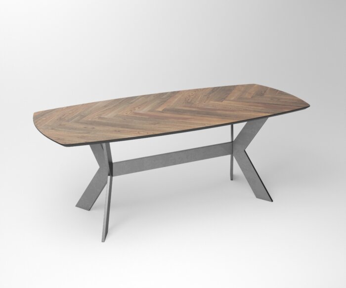 Notenhouten eettafel Tusk | 3-Rex Long Exclusive Stainless Steel Frame - Teakea.nl