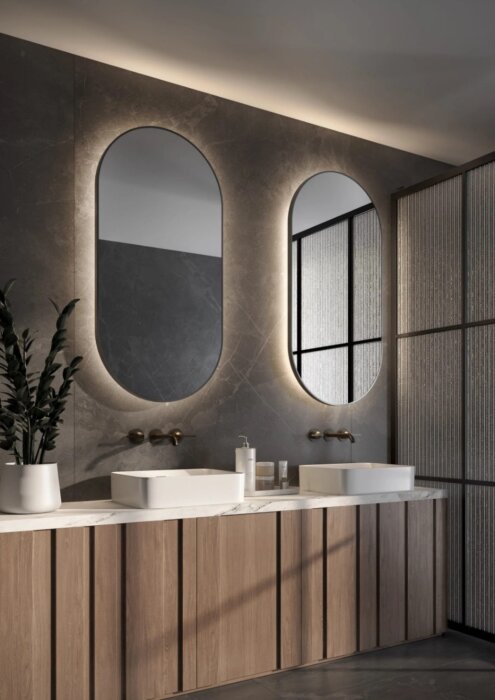 WESTON maatwerk spiegel – moderne en veelzijdige wandspiegel met optionele LED-verlichting, Bluetooth-audio en zandstraalafwerking. Verkrijgbaar in diverse afmetingen en kleuren, perfect voor elk interieur. Hoogwaardige kwaliteit met CE-markering en 2 jaa
