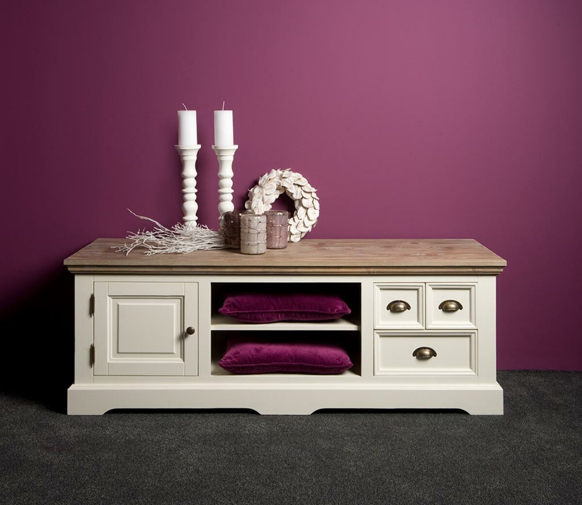 Fleur TV Meubel | Wit | 145x50x54 - TWR-DD0023C - Hover