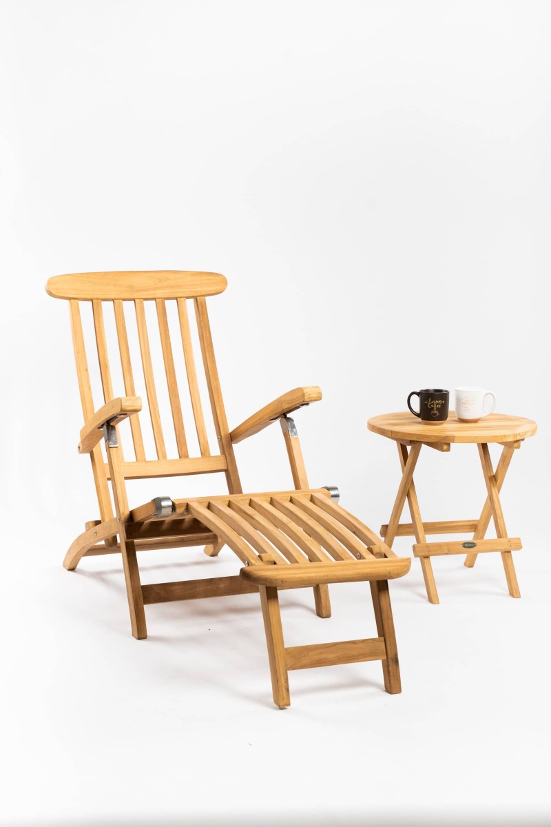 Deckchair zonder wielen met Rondo tafeltje | Geen Kussen - TK-DC-GW-RONDO-GN - Hover