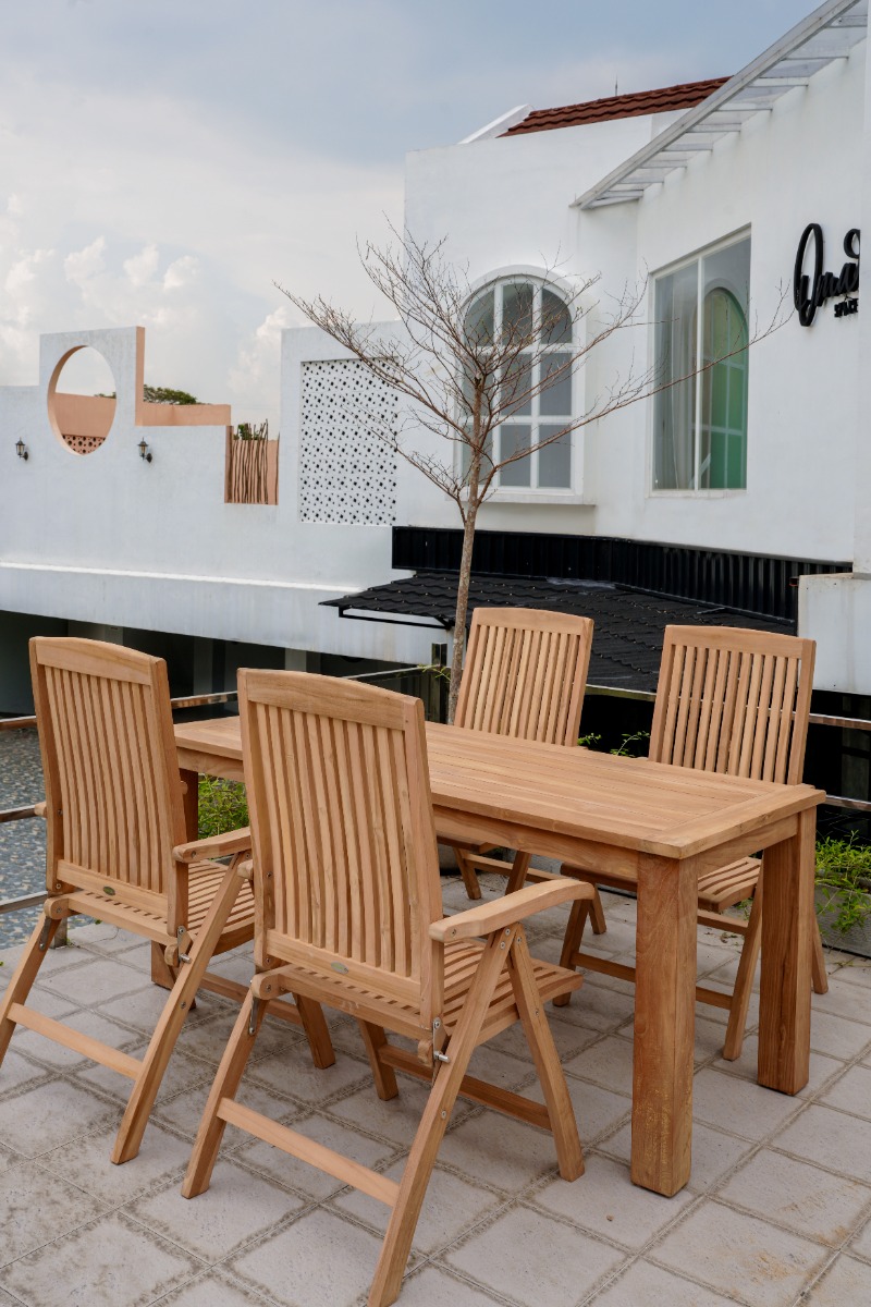 Teakea Teakhouten Tuinset met 6 verstelbare Linda standenstoelen en Nelson tuintafel 180x90 cm – duurzame tuinmeubels van massief teak

 - Hover