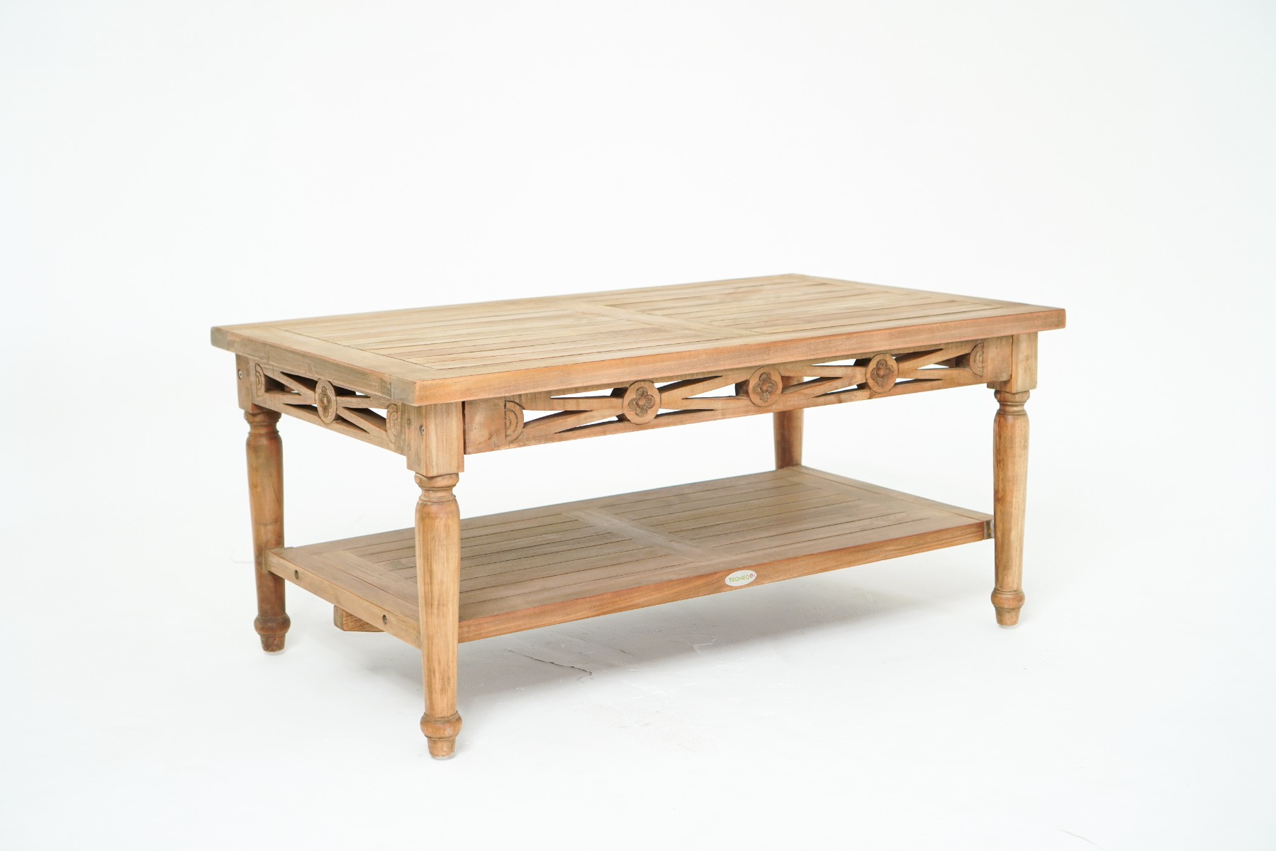 Batavia salontafel van massief teak 100x50 cm met onderplank – klassiek buitenmeubel

 - Hover