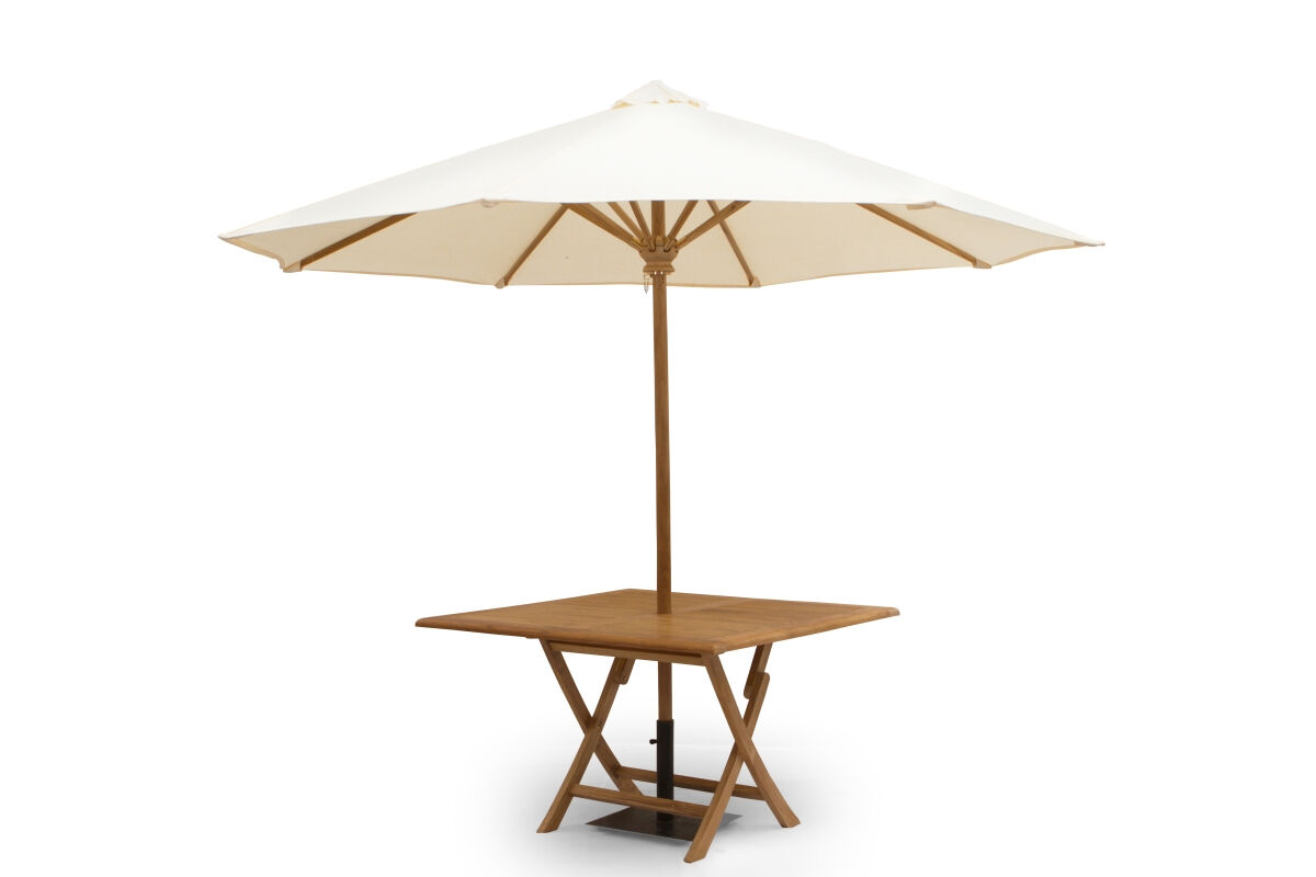 Teak Tuintafel met Parasol (Wit) | 120x120x75cm - Hover