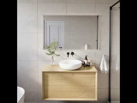 Breed eiken badmeubel Edge van 120 cm met twee lades in een moderne badkamer - Hover