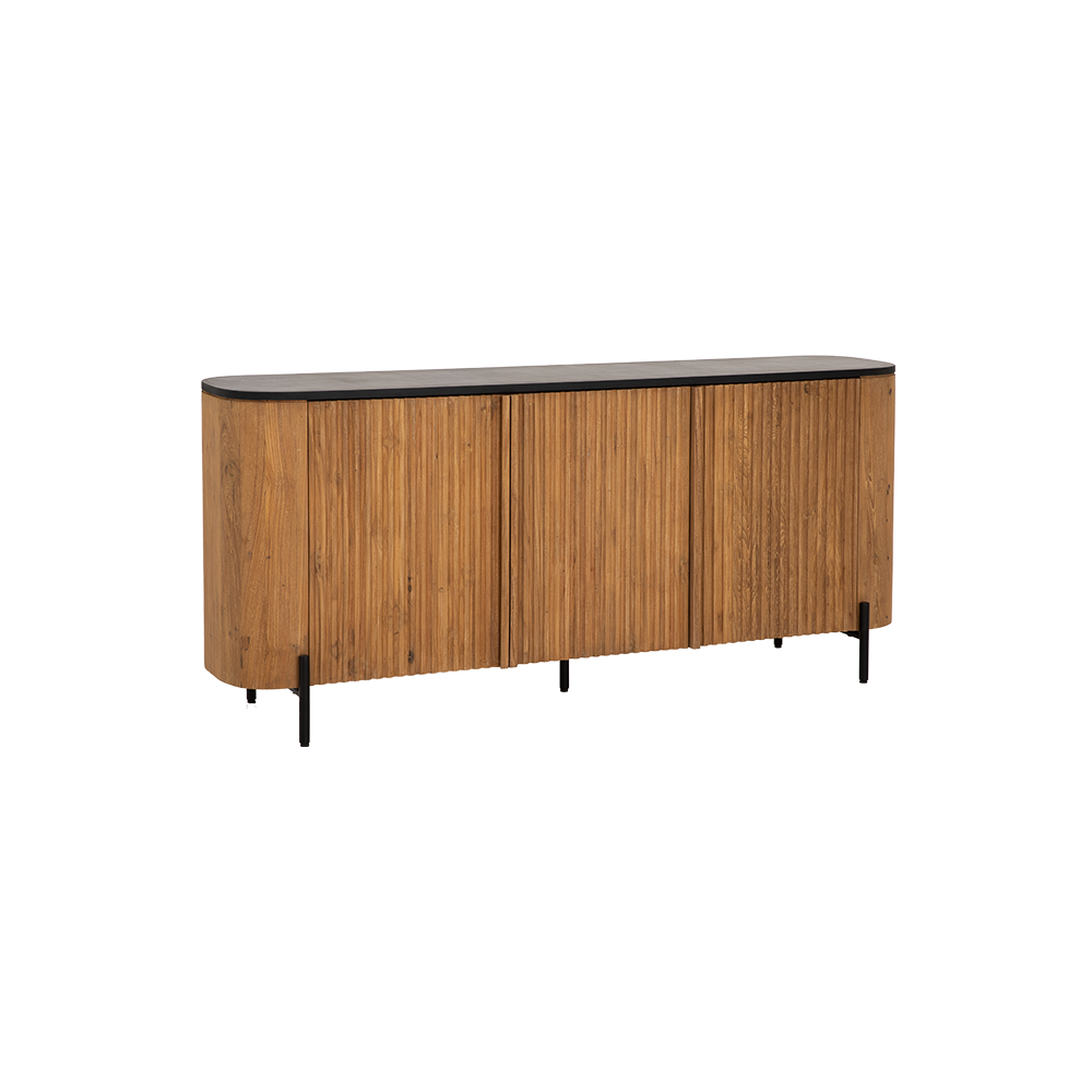 Tower Living Palazzo dressoir van 180 cm, gerecycled teakhout met geribbelde afwerking en betonnen bovenblad - Hover