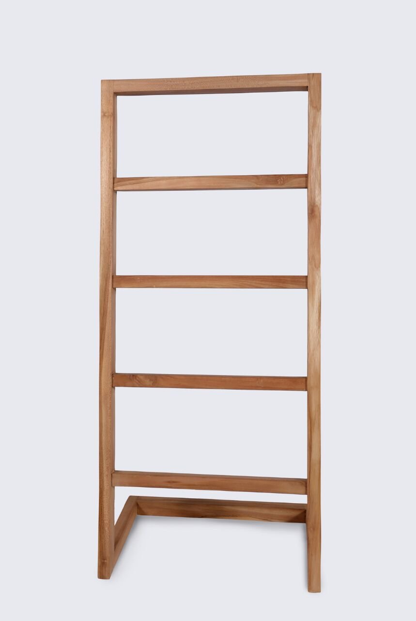 Stevig houten handdoekenrek van 70 cm breed, gemaakt van onbehandeld A-B klasse teakhout, ideaal voor de badkamer - Hover