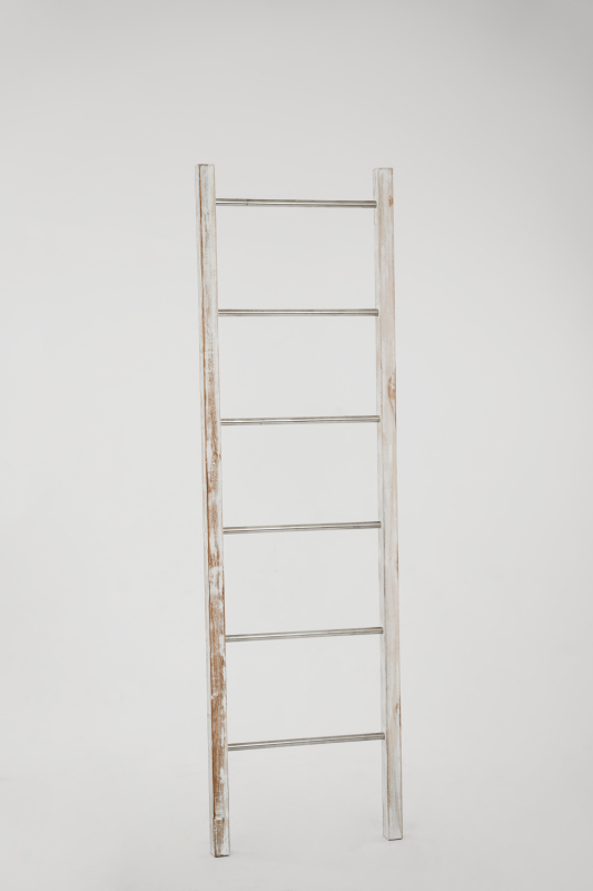 Decoratie ladder Teakhout met RVS Stijlen | White-Washed Teak | 50x5x175 - RVS ladder-Teak-Whitewash-175-1 - Hover