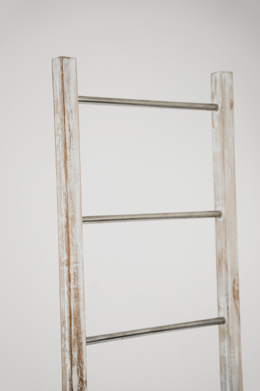 Decoratie ladder Teakhout met RVS Stijlen-White-Washed | 50x5x150 - Hover