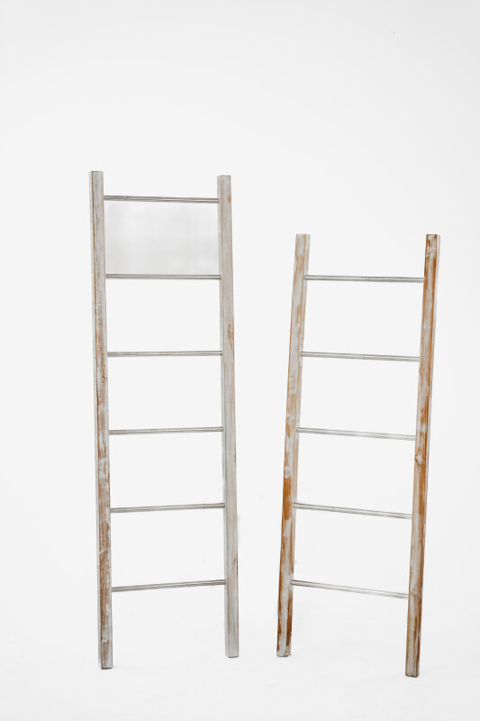 Decoratie ladder Teakhout met RVS Stijlen-White-Washed Teak | 50x5x175 - Hover
