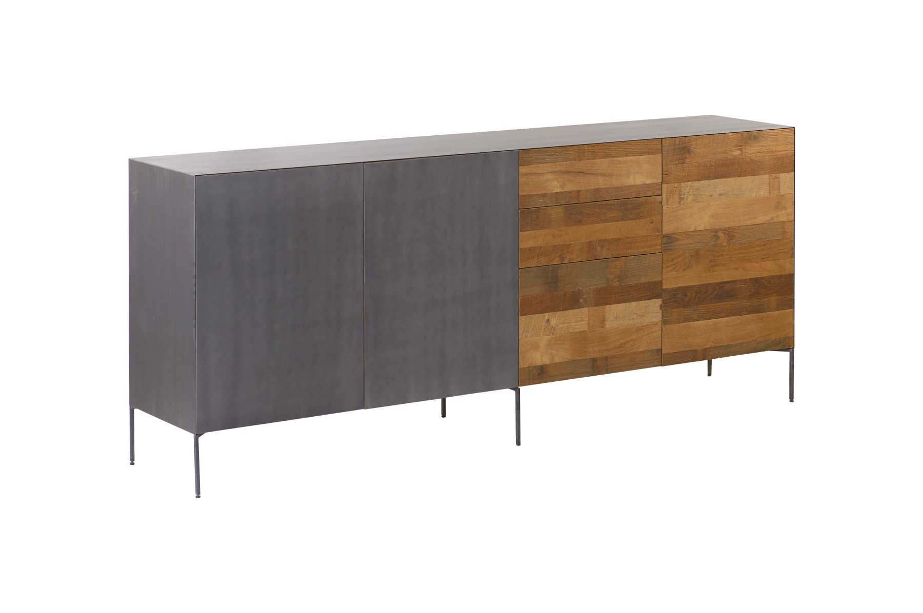 Pandora Sideboard | Blauwstaal met Teakhout  220x45x92(H) - Hover