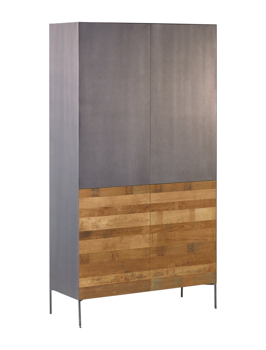 Pandora Cabinet 4 deuren | Teak met Blauwstaal 110 x 45 x 201 - Hover