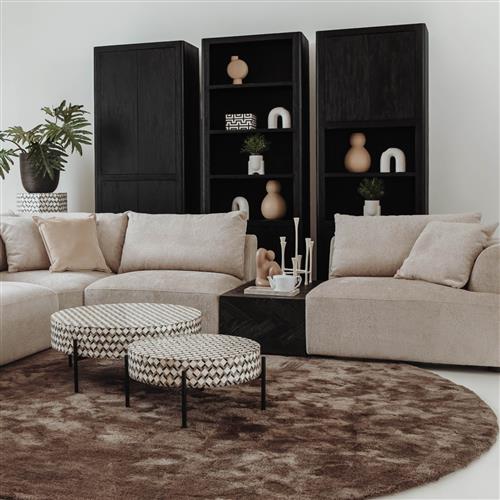 Zwart mangohouten Tenna opbergkast 80 cm met push-to-open deuren en twee open vakken - Hover