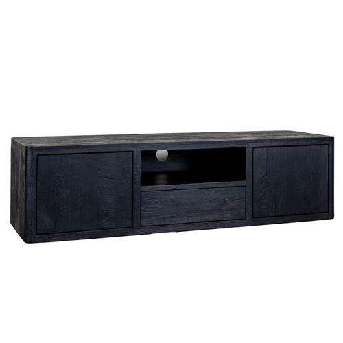 Zwart mangohouten Tenna TV‑meubel 150 cm met push‑to‑open deuren en open vak

 - Hover