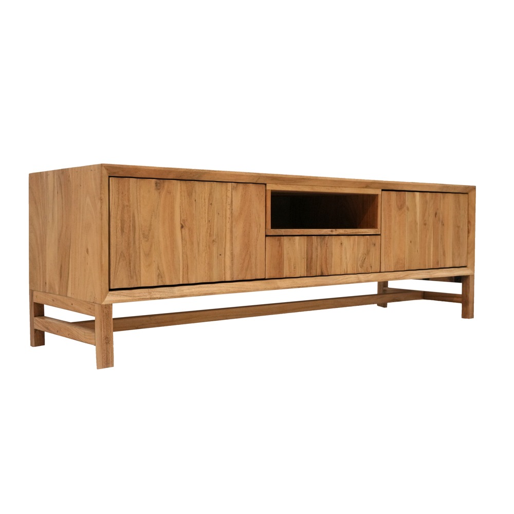  Crotone TV-meubel 185 cm massief acaciahout met 3 deuren, 1 lade en een open vak - Hover