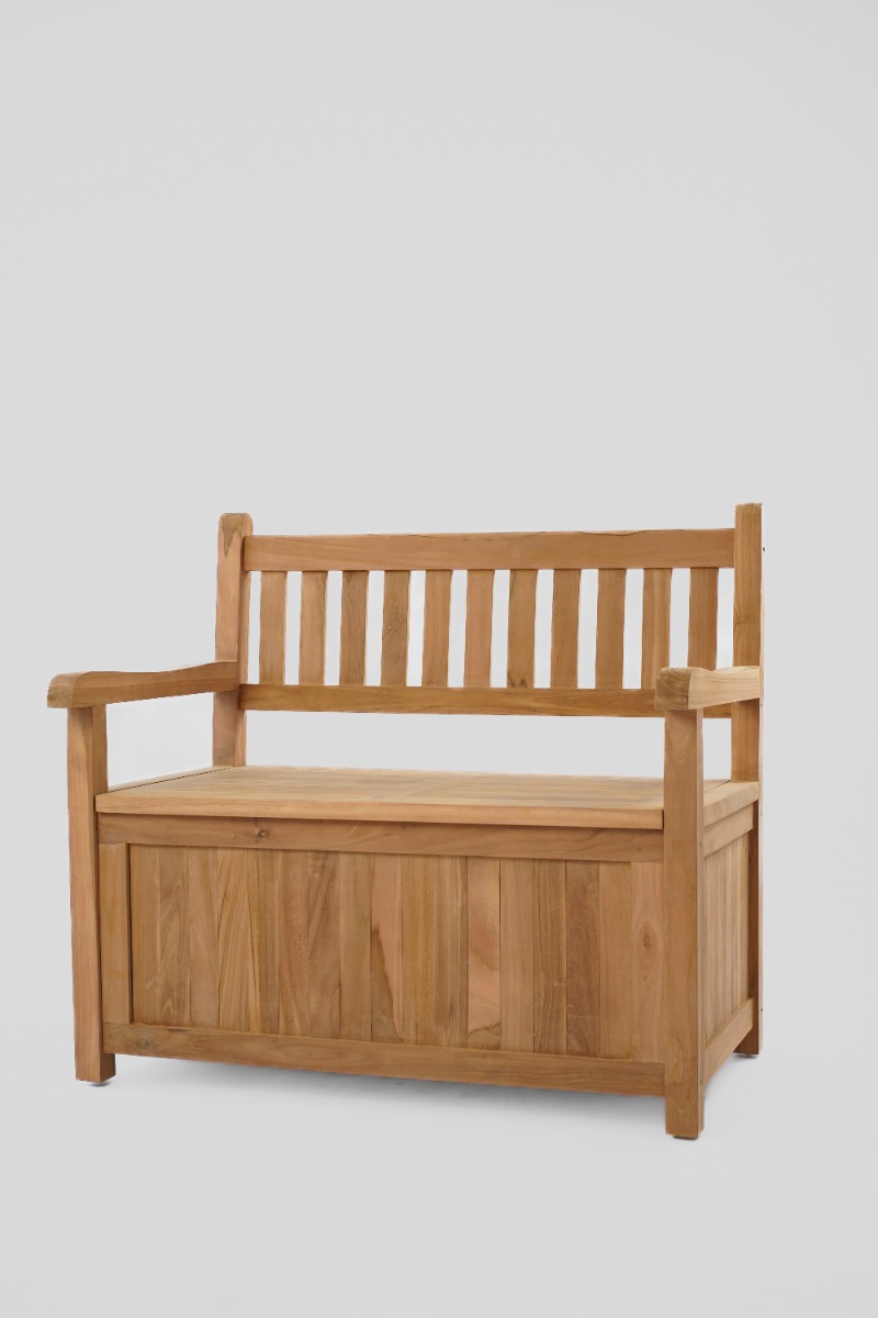 Teak Kussenbank Windsor | 100 breed | Twee Persoons Tuin Opbergbank | Duurzaam Teakhout - Hover