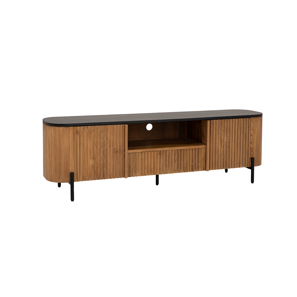Tower Living Palazzo TV-meubel 180 cm, gerecycled teakhout met geribbelde afwerking en betonnen bovenblad - Hover